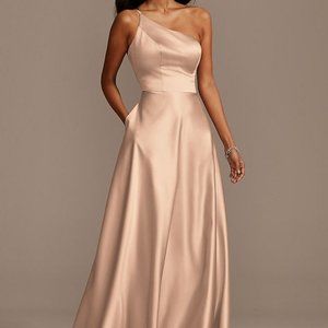 ONE SHOULDER SATIN A-LINE BRIDESMAID DRESS